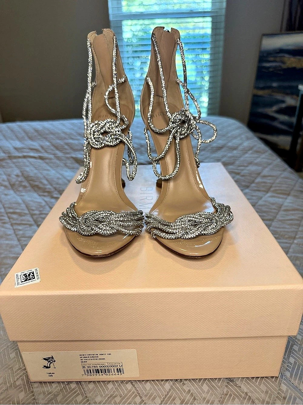 Alexandre Birman Vicky Crystal Pince Heel 100 Rhinestone Heels in Tan size 38